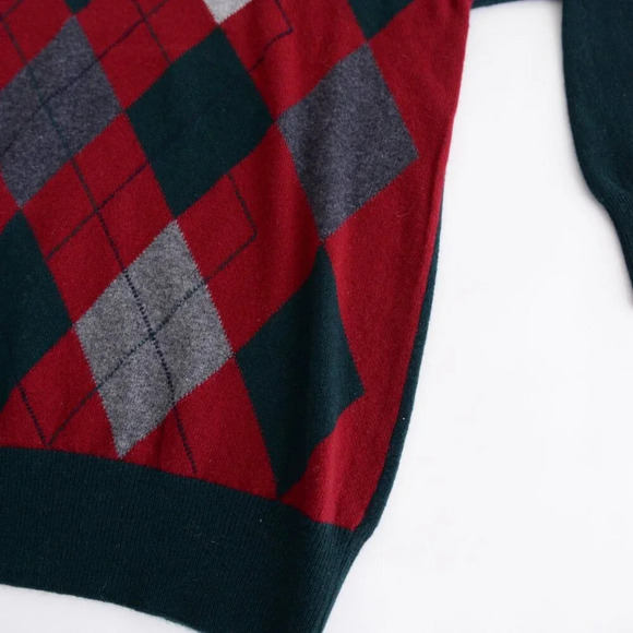 Pringle  Of Scotland Super Geelong 100% Lambswool Green And Red Argyle Small - Picture 6 of 10